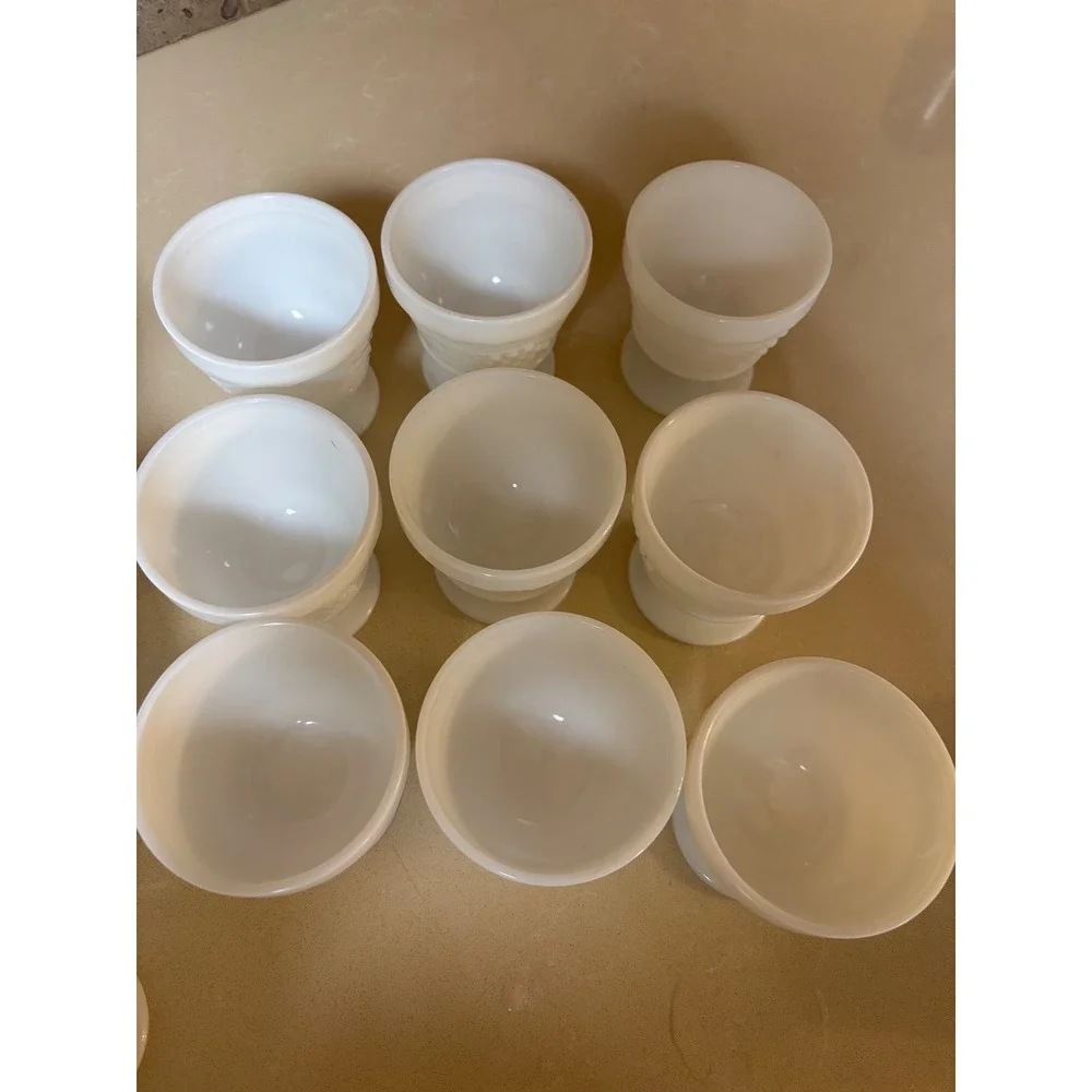 Westmoreland Milk Glass Paneled Grape Footed Dessert Sherbet Goblets Set of 9